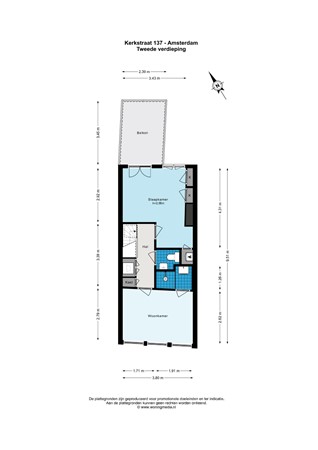 Plattegrond - Keizersgracht 584-586, 1017 EN Amsterdam - 224_225_Kerkstraat 137 - Amsterdam - Tweede verdieping - 2D.jpg